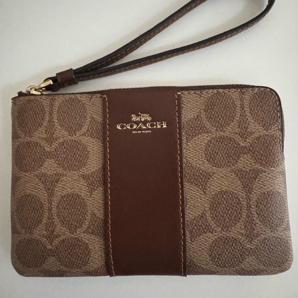 Coach Tan and Brown Signature Wristlet